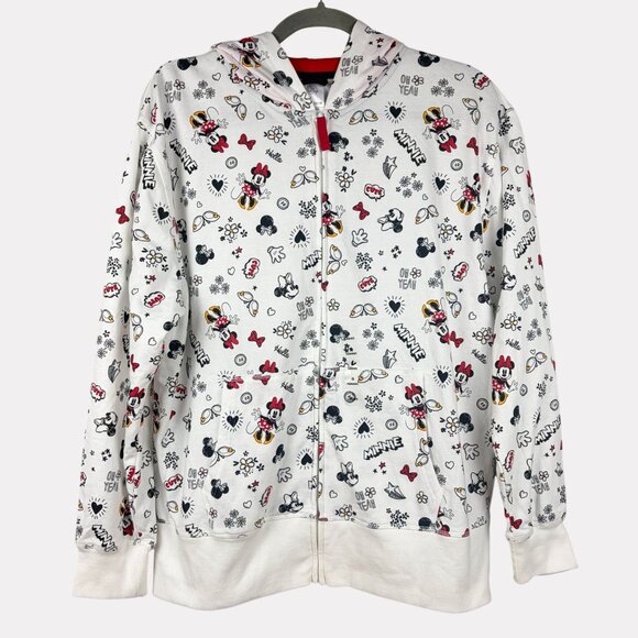 Disney Minnie Mouse Icons Full Zip Hoodie Womens Large White Black Red Hooded - Picture 1 of 11